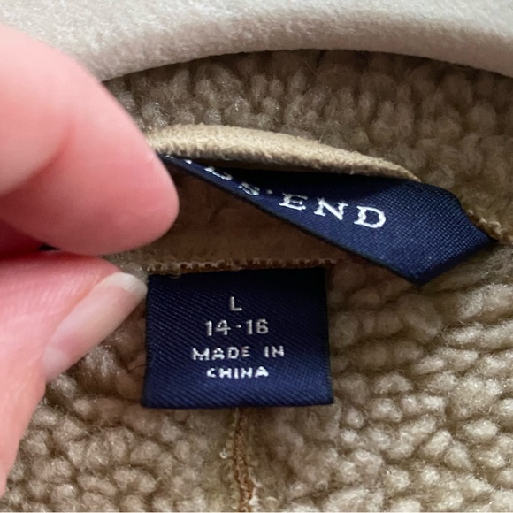 Vtg Y2K Lands End Tan Faux Suede Sherpa Fleece Lined Soft Barn Coat Jacket 14/16 - Picture 8 of 13